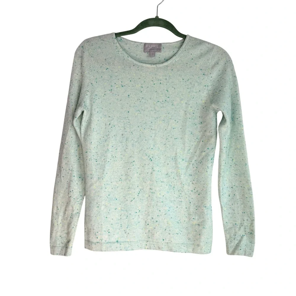 Pure Collection 100% Cashmere Sweater Womens US 4 Green Confetti Speckled Luxury